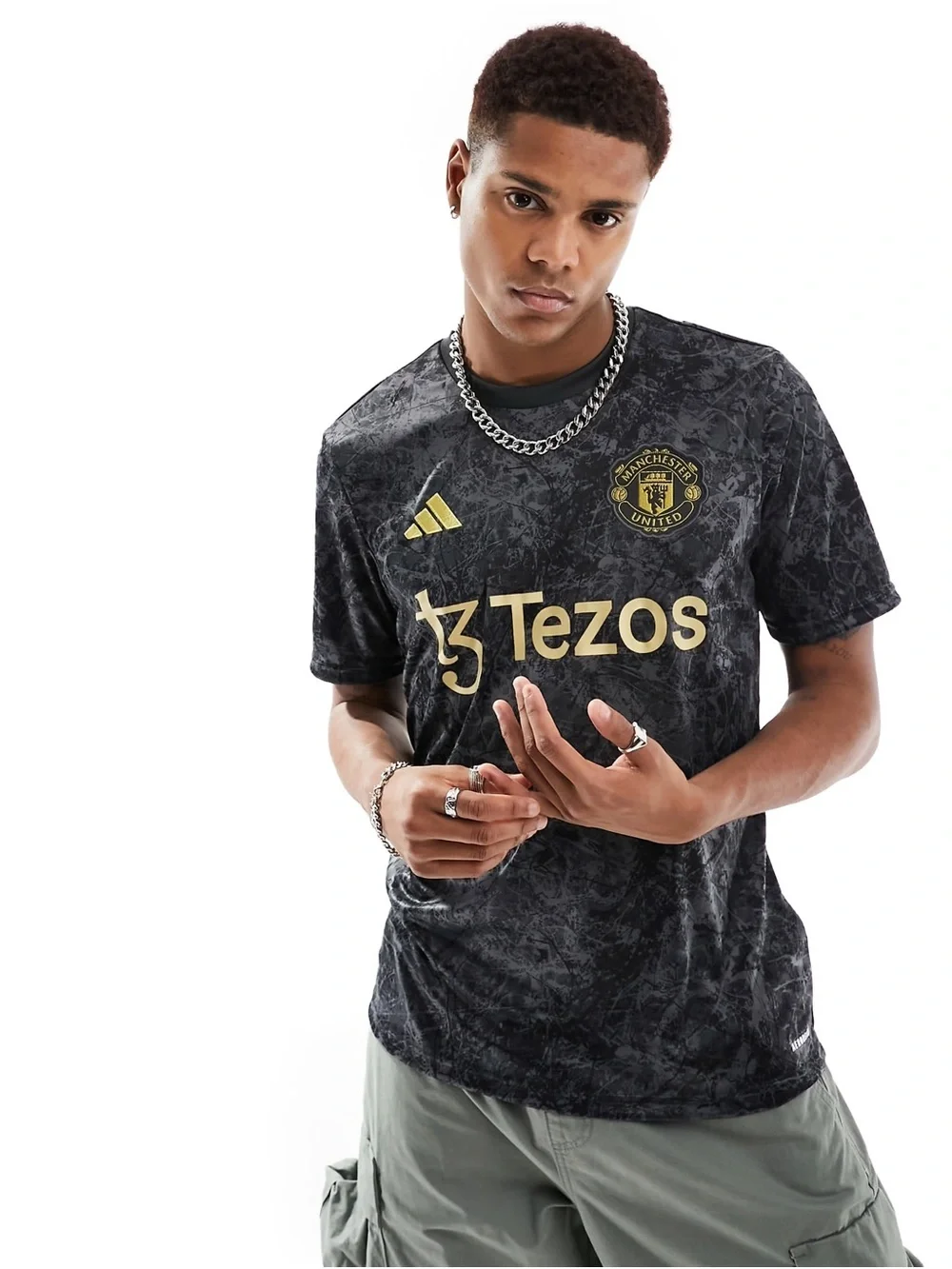 Adidas Manchester United x Stone Roses Pre Match Jersey Black Gold Size L